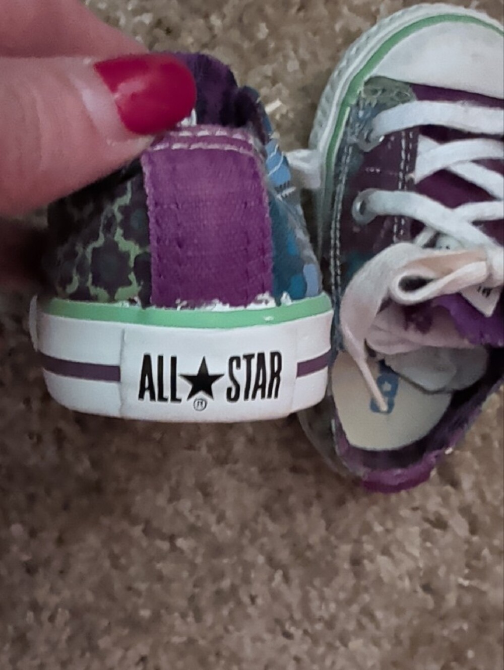 Converse Baby Canvas Sneakers in Blue, Green & Purple - Casual Lace-Up Sz 2 - Picture 3 of 6